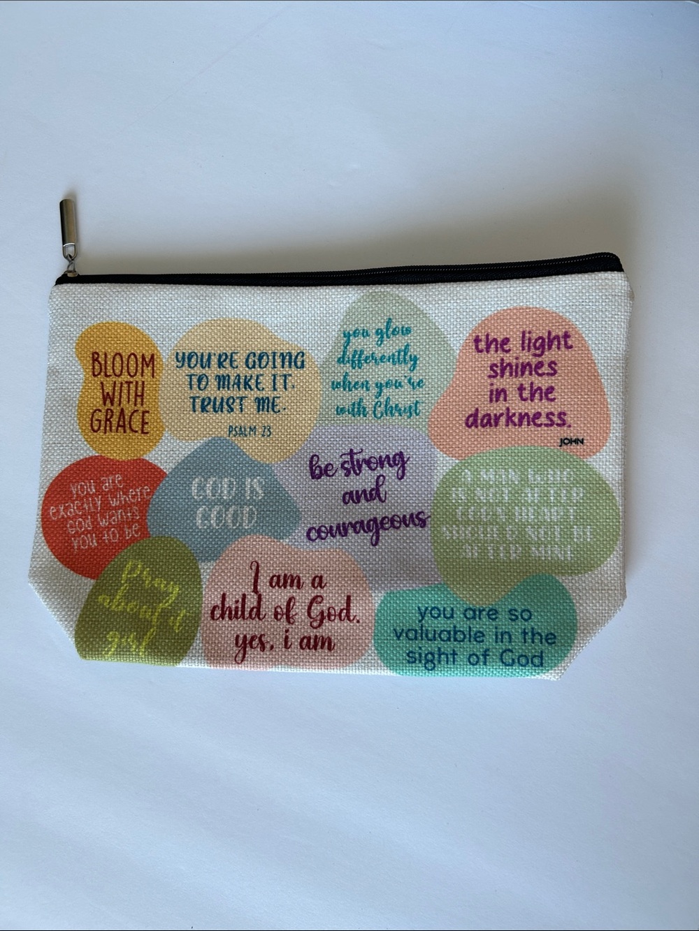 Inspirational Scripture Canvas Pouch in Pastel Multi-Color